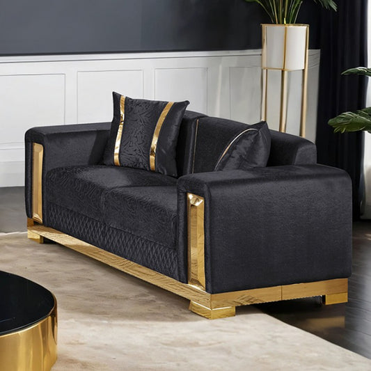 Valdosta Black/Gold Soft Curved Track Arms Loveseat - Elegant and Comfortable with a Chic Black and Gold Design