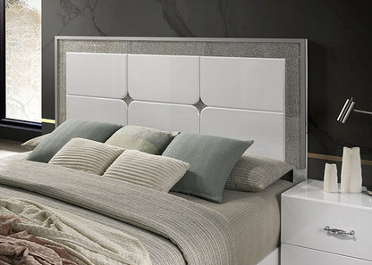 Shotolm Contemporary Rhinestone White LED Headboard Mirror Bed