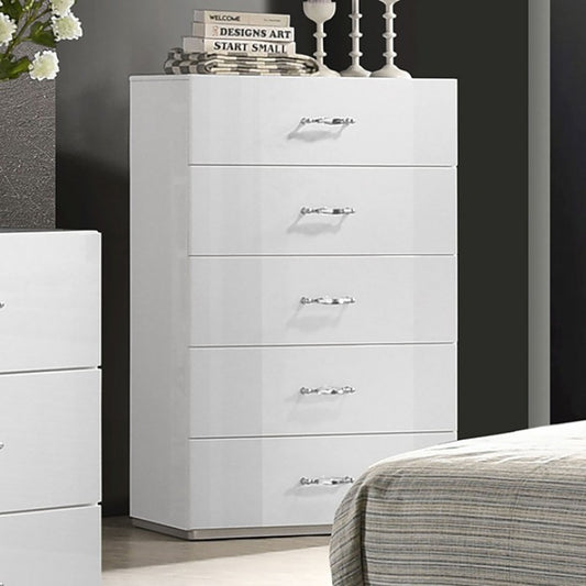 Stoholm Contemporary Rhinestone White High Gloss Finish Chest - Elegant Storage Solution with a Glamorous Design