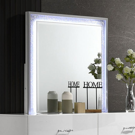 Stoholm Contemporary Rhinestone White Mirror - Elegant Design with Glamorous Accents for a Stylish Touch