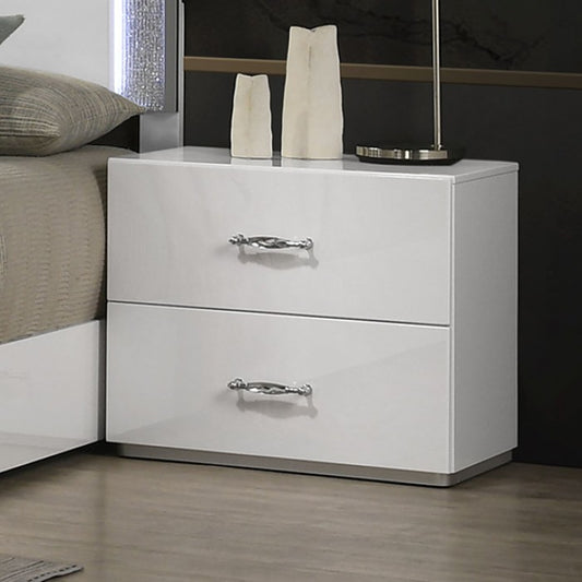 Stoholm Contemporary Rhinestone White Nightstand - Chic Design with Glamorous Accents for Stylish Bedroom Storage