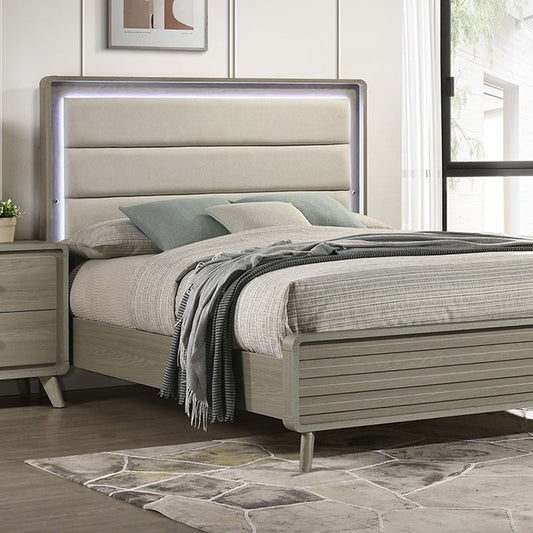 Rainier Contemporary LED on Upholstered Channel Headboard Bed