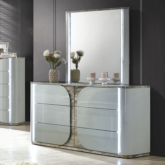 Cleburne Contemporary Light Gray Touch Control LED Dresser - Stylish Storage with Modern Lighting Features