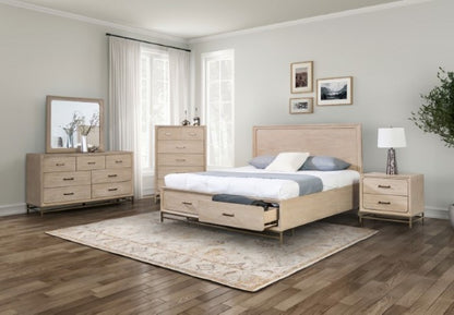 Sandnes Light Oak Night Stand with Metal Legs and Gold Bar Pulls