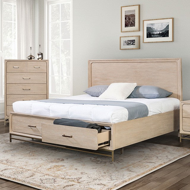 Sandnes Light Oak Bed with Integrated Footboard Storage Drawers