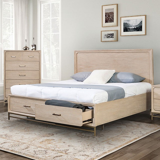 Sandnes Light Oak Bed with Integrated Footboard Storage Drawers