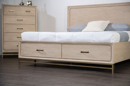 Sandnes Light Oak Bed with Integrated Footboard Storage Drawers