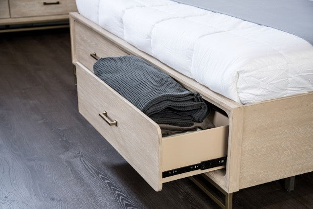 Sandnes Light Oak Bed with Integrated Footboard Storage Drawers