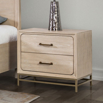 Sandnes Light Oak Night Stand with Metal Legs and Gold Bar Pulls