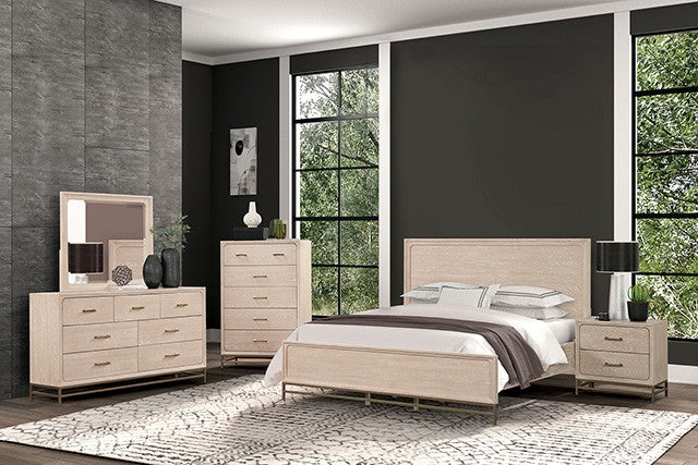 Sandnes Light Oak Bed with Beveled Mirror Headboard Detail