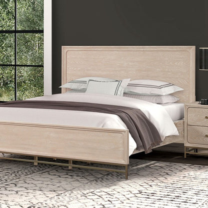 Sandnes Light Oak Bed with Beveled Mirror Headboard Detail
