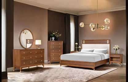 Hepburne Walnut Wood Nightstand with USB Port and LED Light