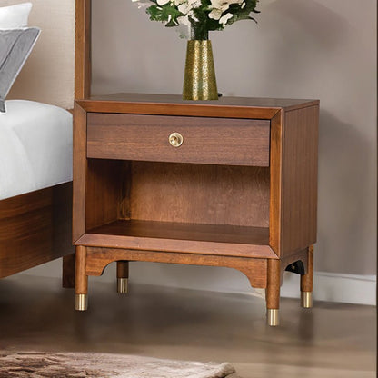 Hepburne Walnut Wood Nightstand with USB Port and LED Light