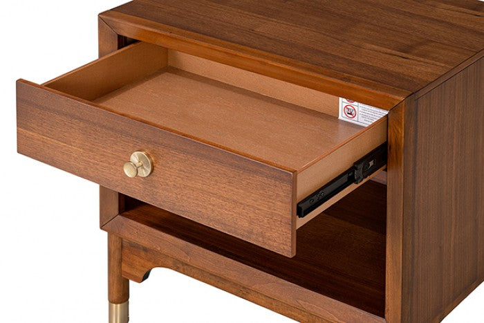 Hepburne Walnut Wood Nightstand with USB Port and LED Light