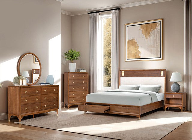 Hepburne Walnut Bed with Upholstered Headboard and Storage Footboard