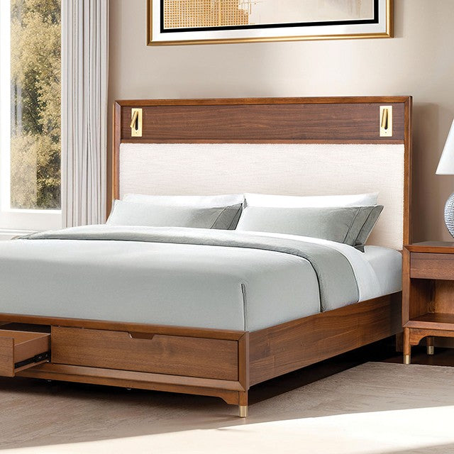 Hepburne Walnut Bed with Upholstered Headboard and Storage Footboard