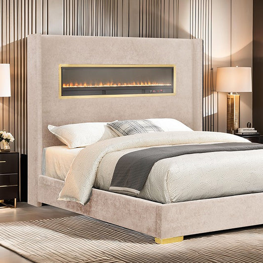 Danvers Contemporary Beige 3D Fireplace Simulator Bed