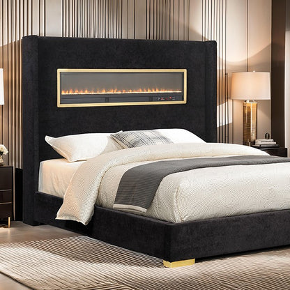 Danvers Contemporary Black 3D Fireplace Simulator Bed