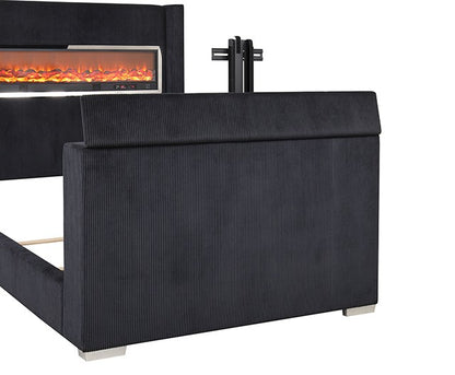 Sumter  Black 3D Fireplace Simulator Footboard w/ TV Lift  Bed