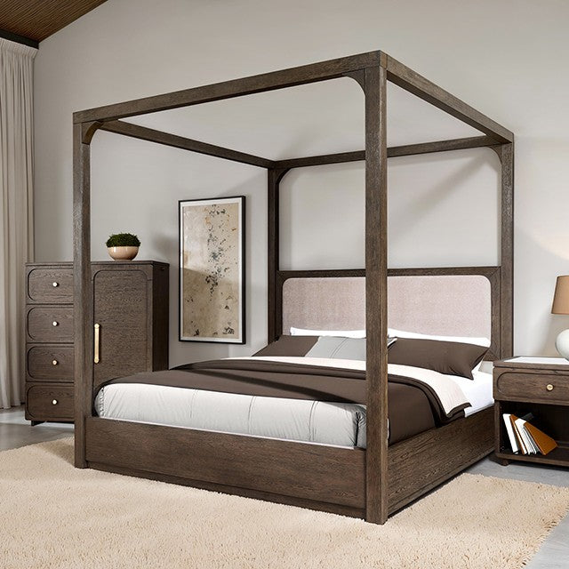 Vellara Dark Walnut Canopy Bed with Transitional Frame