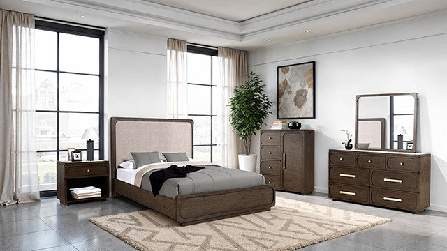 Vellara Dark Walnut Upholstered Bed with Transitional Frame