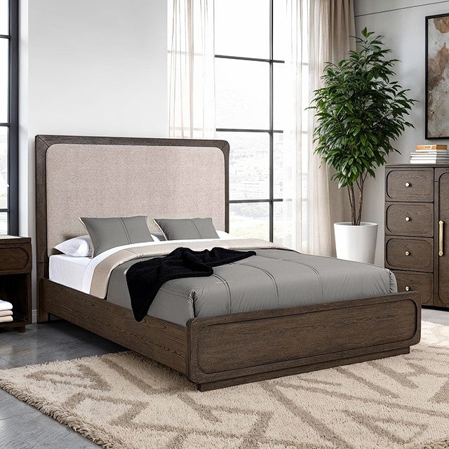 Vellara Dark Walnut Upholstered Bed with Transitional Frame