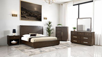 Vellara Dark Walnut Panel Bed with Warm LED Lighting