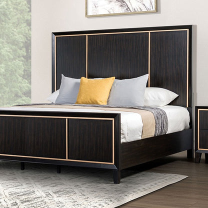 Kenyada Espresso Panel Bed with Gold Accent Trim