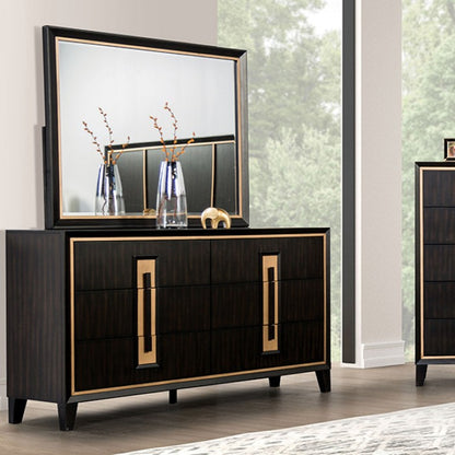 Kenyada Espresso Dresser with Gold Accent Trim and Beveled Detail