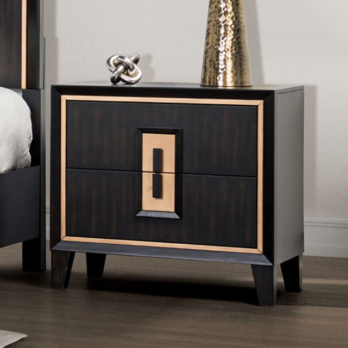 Kenyada Espresso Night Stand with Gold Accent Trim