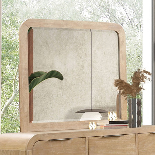 Handforth Mirror - Transitional Natural - Stylish Wall Mirror with a Warm, Natural Wood Finish