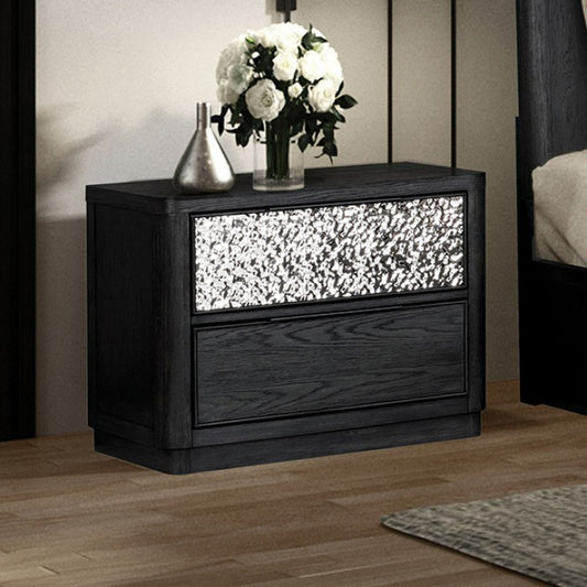 Sterling West 2-Drawer Nightstand in Ash Gray with Dented Metal Accents