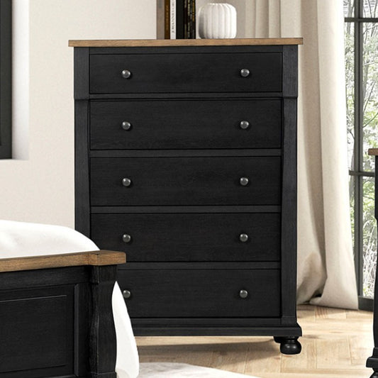 Neue Mills Farmhouse Chest – Black & Rustic Oak Finish | Modern Country Bedroom Storage
