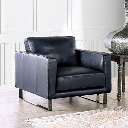 Mezzanotte Contemporary Chair – Midnight Blue Genuine Italian Leather | Modern Luxury Seating