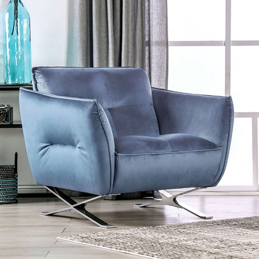 Civellutino Contemporary Chair – Light Blue Velvet Upholstery | Modern Accent Seating