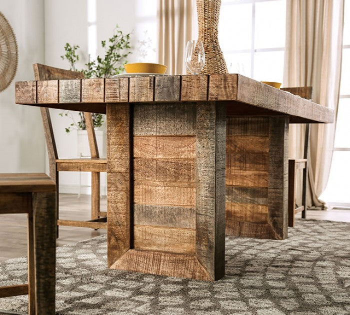 Galanthus Rustic Solid Wood Rough Sawn Lumber Dining Table