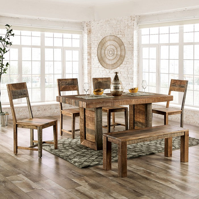 Galanthus Rustic Solid Wood Rough Sawn Lumber Dining Table