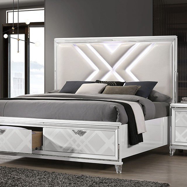 Emmeline Contemporary Latherette Silver Drawer Bed