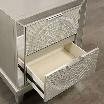 Valletta Glam Champagne Decorative Pattern Nightstand