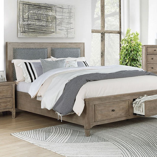 Anneke Transitional Fabric Solid Wood Wire Brushed Finish Bed