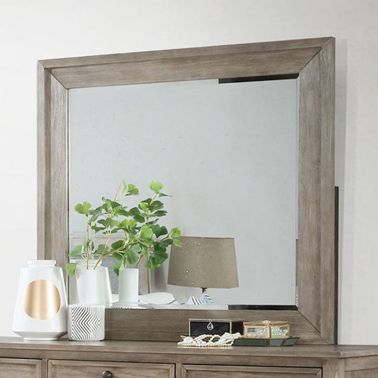 Anneke Transitional Fabric Solid Wood Wire Brushed Finish Mirror