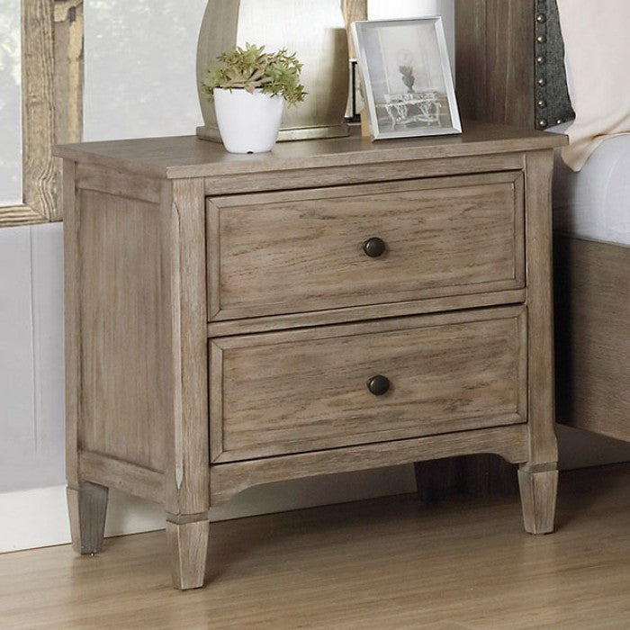Anneke Transitional Fabric Solid Wood Wire Brushed Finish Nightstand