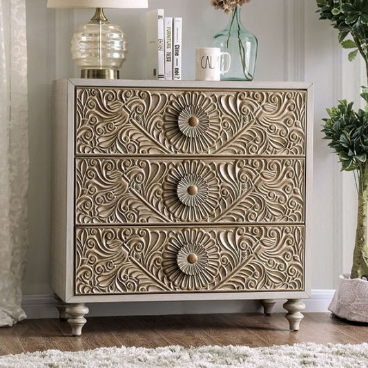 Jakarta Fabric Solid Wood Antique White Beige Small Chest
