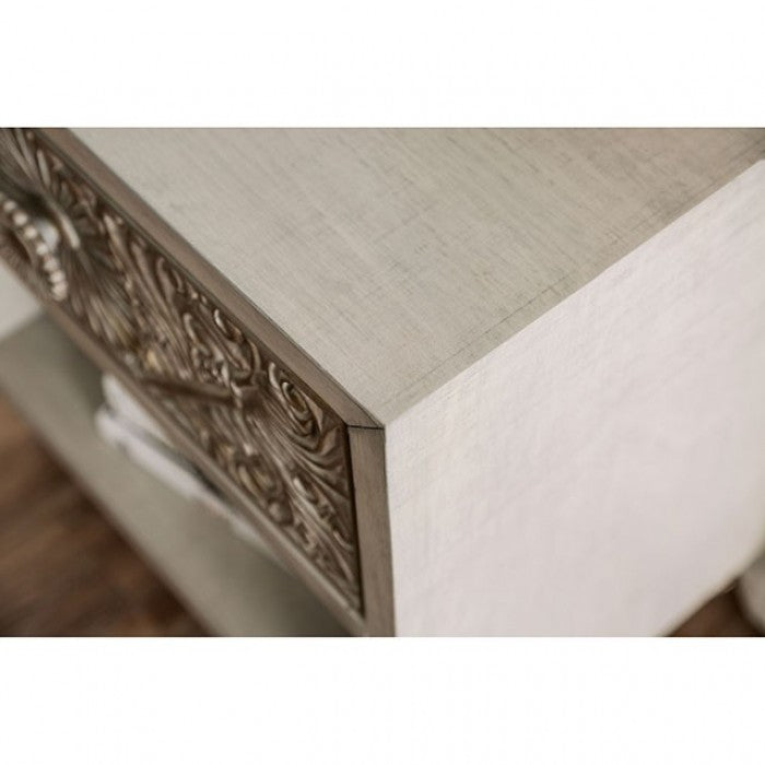 Jakarta Fabric Solid Wood Antique White Beige Nightstand