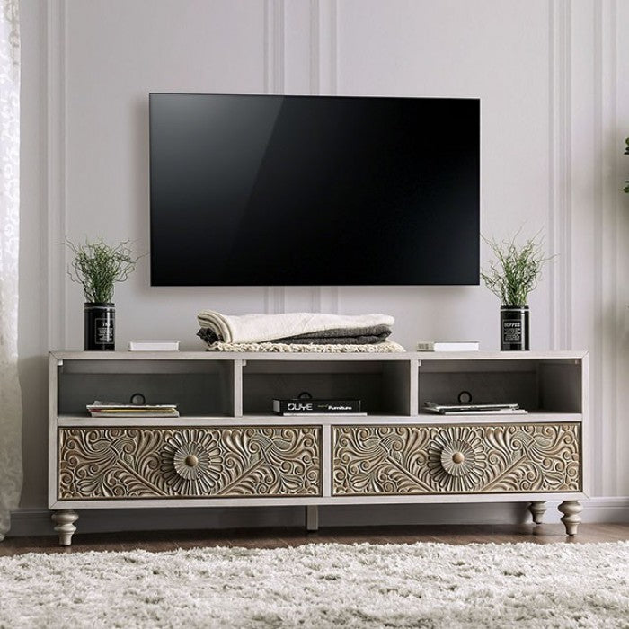 Jakarta Fabric Solid Wood Antique White Beige TV Stand
