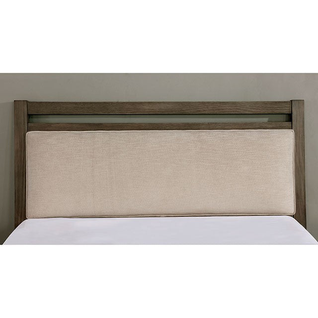 Tawana Linen Fabric Solid Wood Warm Gray Beige Bed