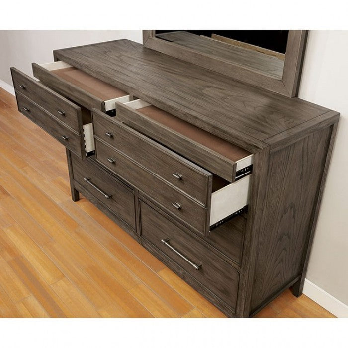 Tawana Linen Fabric Solid Wood Warm Gray Beige Dresser