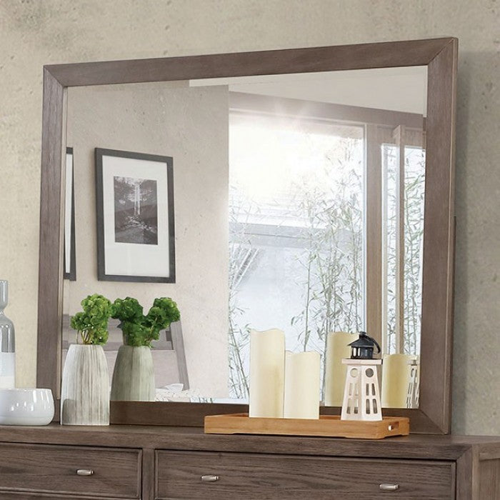 Tawana Linen Fabric Solid Wood Warm Gray Beige Mirror