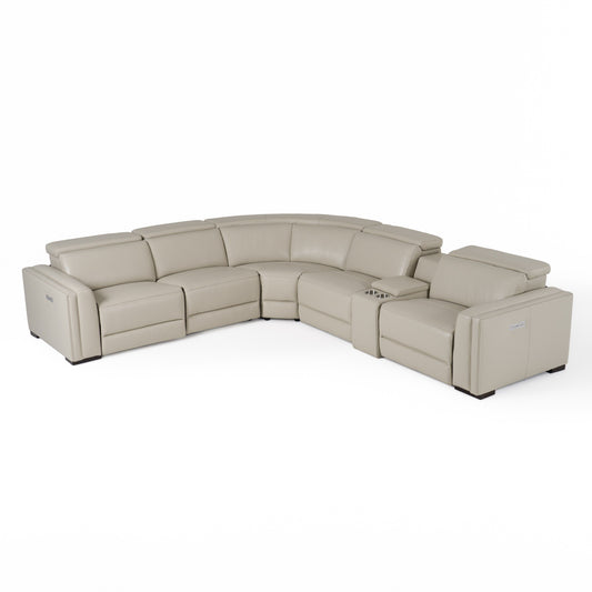 Modrest Frazier - Modern Light Grey Leather Sectional Sofa with 3 Recliners + Console