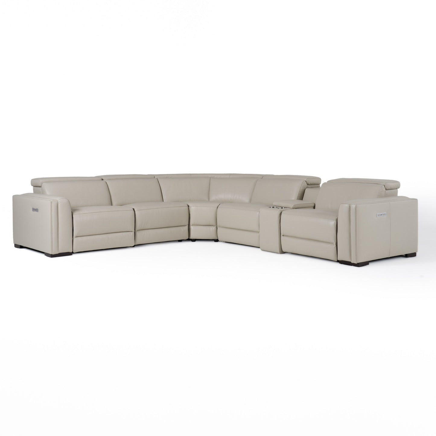 Modrest Frazier - Modern Light Grey Leather Sectional Sofa with 3 Recliners + Console